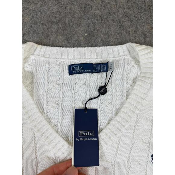 Polo Ralph Lauren NWT Women’s 2XL White V-neck Jumper Cable Knit Sweater Vest - Picture 3 of 6